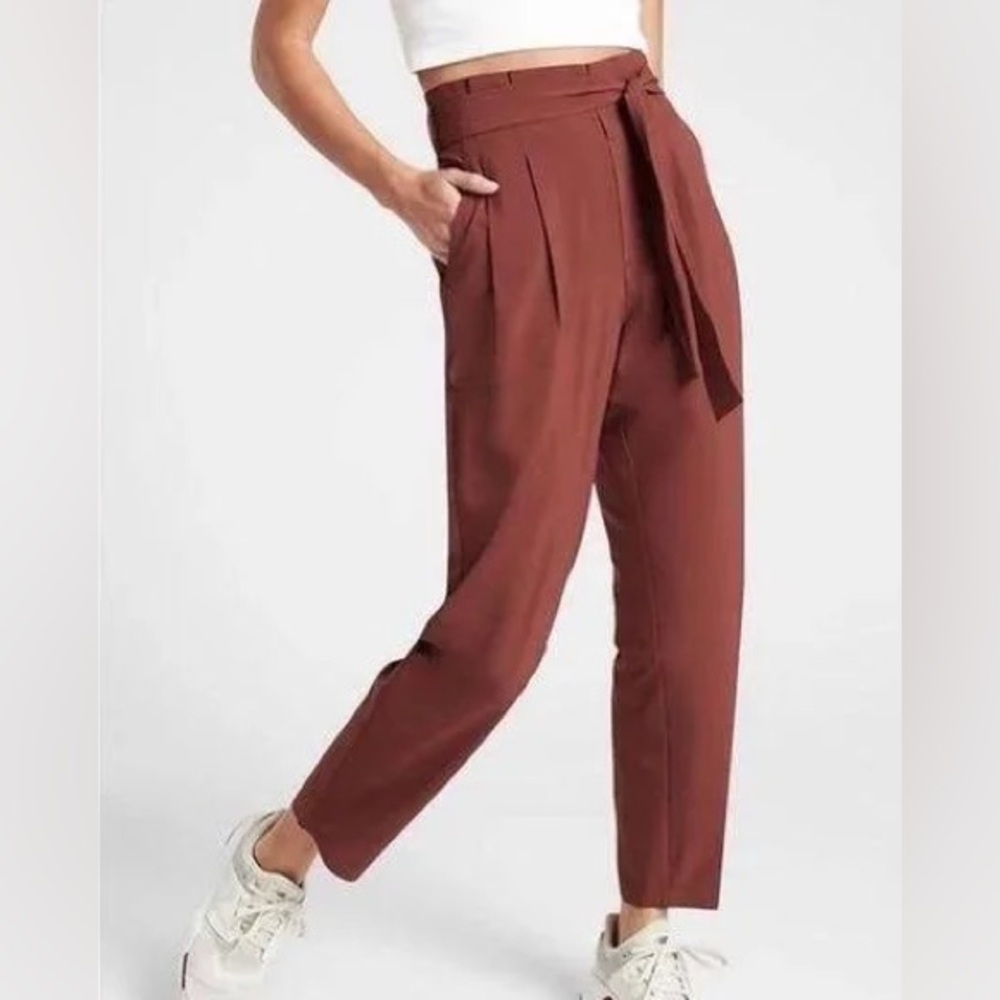 Athleta skyline paperbag belt tie straight leg pants in dried cinnamon